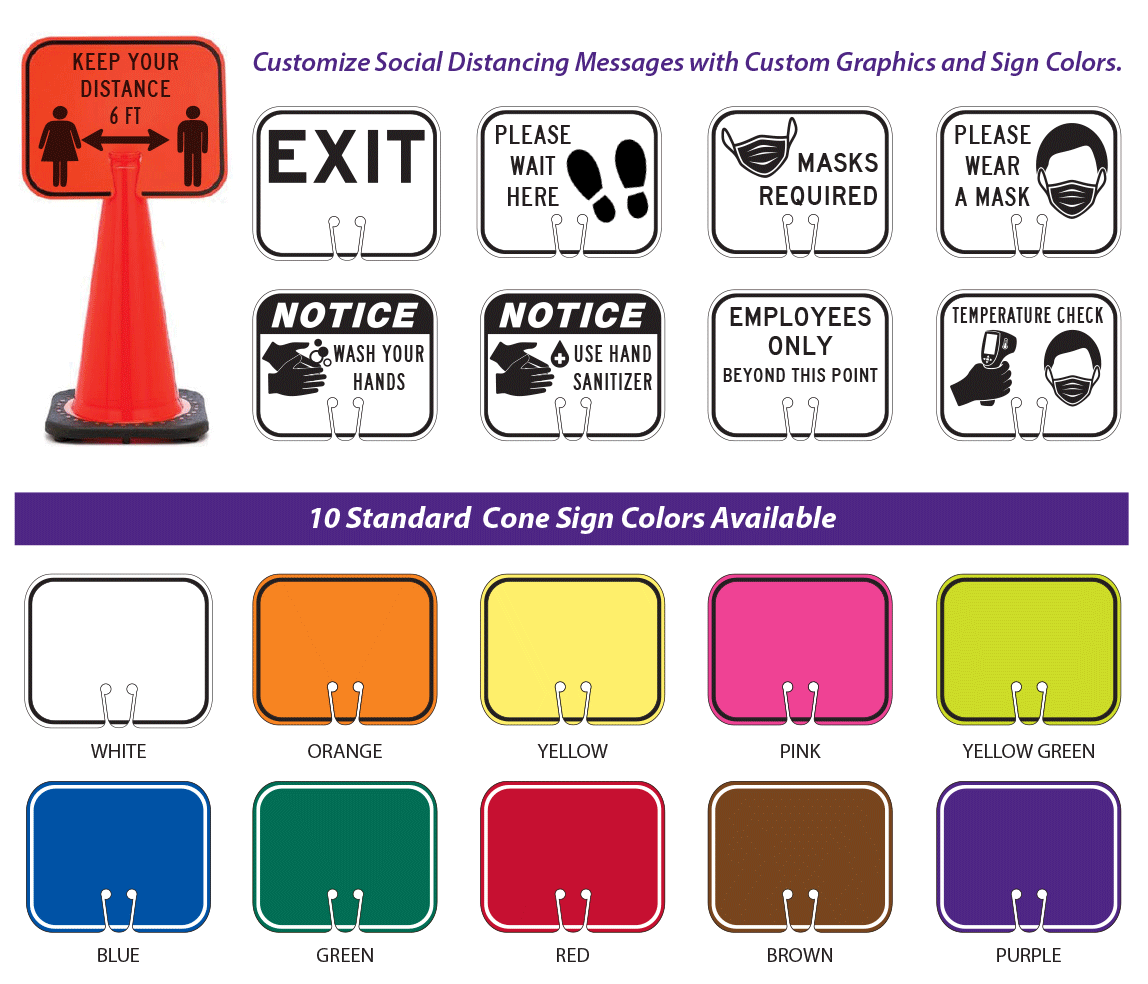 Social Distancing Cone Signs